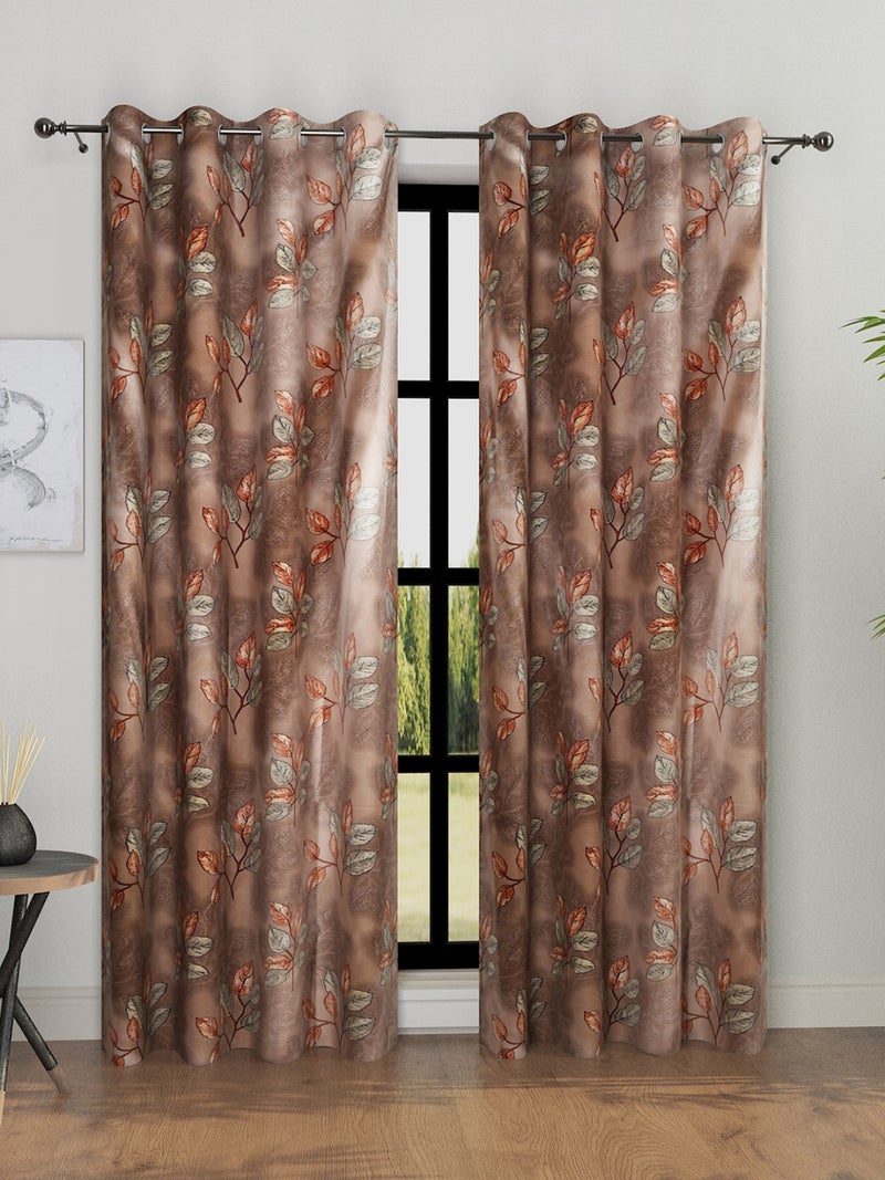 Floral Printed Brown Curtain Set of 2 for Home